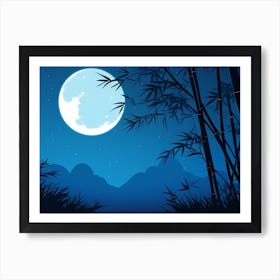 Moonlight Over Bamboo Trees Art Print Art Print