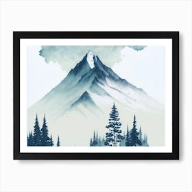 Mountain And Forest In Minimalist Watercolor Horizontal Composition 362 Art Print