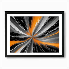 Abstract Image Of A Swirling, Radial Pattern Of Orange, White, And Gray Paint, Creating A Sense Of Movement And Energy Art Print