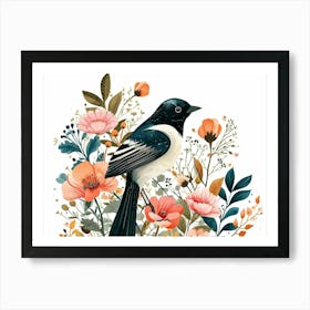 Little Floral Magpie 2 Art Print