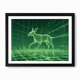 An Illustration Of A Stylized, Digital Deer Standing In A Digital Environment Art Print