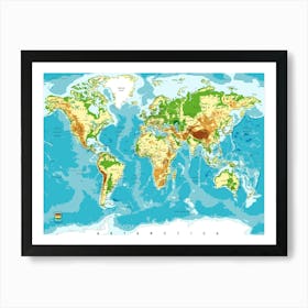 Physical Political World Map Art Print