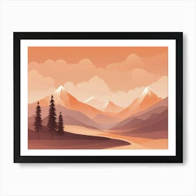 Misty mountains horizontal background in orange tone 15 Affiche