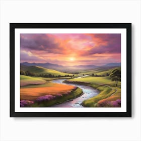 Sunset In The Valley Paintings Art Print Art Print