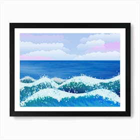 Landscape Sea Ocean Waves Beach Blue Sky Clouds Horizon Art Nature Painting Water Art Print