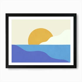 Sunset Island Beach Sky Horizon Graphic Abstract Landscape Bold Vibrant Colors - Yellow Blue Art Print