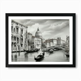 View of  Gran Canal in Venice, Italy. AI generated in black and white. Art Print