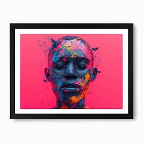 Psychedelic Portrait: Vibrant Expressions in Liquid Emulsion Paint Splashed Face Art Print