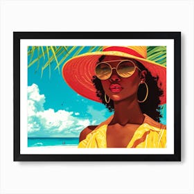 Illustration of an African American woman at the beach 34 Art Print