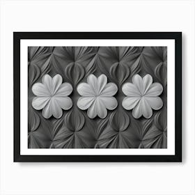 Monochrome 3d Art With Elegant Heart Flower Pattern Art Print