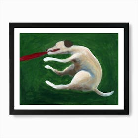 Catching Frisbee - dog animal green hand painted Anton Maliar game Art Print