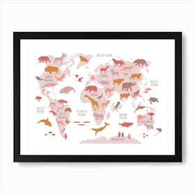 Baby Girl Room Decor, World Map Poster in Pink Art Print