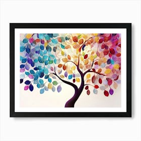 Colorful Tree With Leaves On Hanging Branches Of Blue, White And Golden 11 Art Print