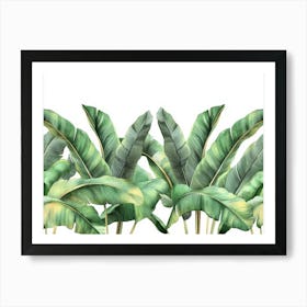 Tropical Seamless Border With Beautiful Palm Banana Leaves Art Print