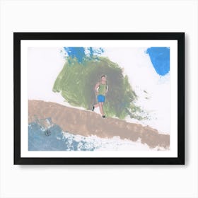 Lone Jogger In Blue Shorts - sport activity man olive green horizontal gym Art Print