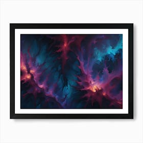 An Abstract Image With Swirls Of Vibrant Blue, Pink, And Orange Against A Dark Background Art Print