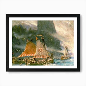 The Viking Sea Raiders by Albert Goodwin (1845–1932) - Norse Norway Denmark Scandinavian Mythology Odin Thor Freya War HD Remastered Painting, The Viking Sea Raiders by British Landscapist Albert Goodwin Art Print