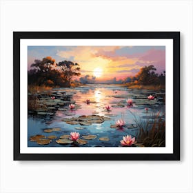 Sunset With Water Lilies 2 Art Print