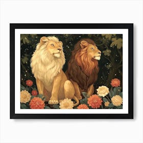 Floral Animal Illustration Lion 1 Art Print