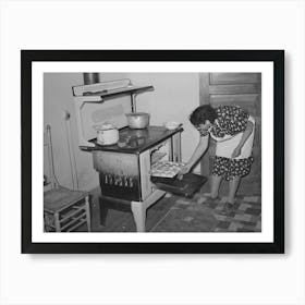 Spanish American Woman Removing Baked Bread From Oven Farm Near Taos, New Mexico By Russell Lee Art Print