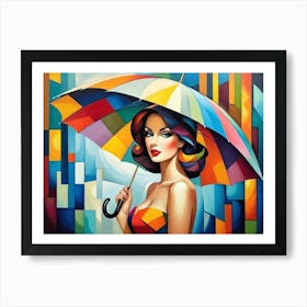 Lady with a colorful umbrella Art Print