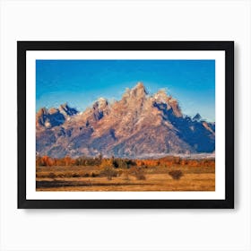 Autumn Sunny Day And Mountains Oil Painting Landscape Art Print