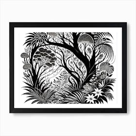 Black And White Drawing Of A Forest Art Print