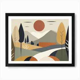 Abstract Mountains and Forest Landscape Art Print