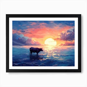 Sunset Cow Painting Art Print