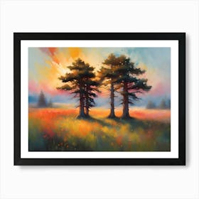 Sunset Over Cedar Trees Art Print