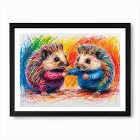 Hedgehogs Holding Hands Art Print