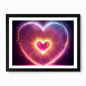 A Colorful Glowing Heart On A Dark Background Horizontal Composition 85 Art Print