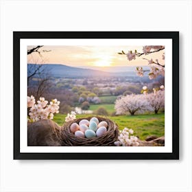 Easter Celebration Enveloped In Spiritual Gratitude Resonating With A Serene Ambiance Pastel Color Affiche