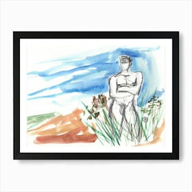 Poster Print Giclee Wall Art Adult Mature Explicit Homoerotic Erotic Man Male Nude Gay Art Drawing Artwork 009 Art Print