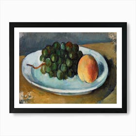 Grapes And Peach On A Plate, Paul Cézanne Art Print