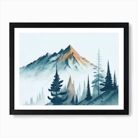 Mountain And Forest In Minimalist Watercolor Horizontal Composition 423 Art Print