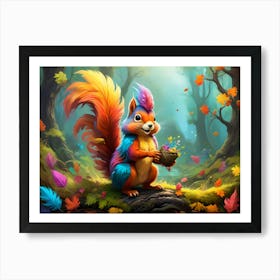 Fantasy Squirrel,Rainbow Feathers #5 Art Print