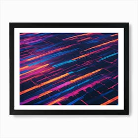 Abstract Geometric Pattern Of Glowing Lines In Shades Of Pink, Orange, And Blue, Creating A Dynamic And Futuristic Effect Art Print