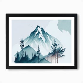 Mountain And Forest In Minimalist Watercolor Horizontal Composition 263 Art Print