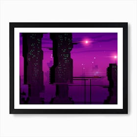 Synthwave cyberpunk city [synthwave/vaporwave/cyberpunk] — aesthetic poster, retrowave poster, neon poster Art Print