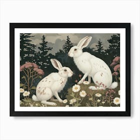 Floral Animal Illustration Arctic Hare 2 Art Print