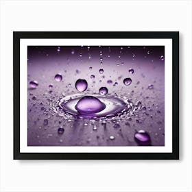 A Dynamic Splash Of Purple Water With Droplets Suspended In Mid Air Against A Soft, Purple Background, Creating A Sense Of Motion And Energy Art Print