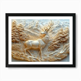 Beautifully Designed 3d Relief Art of a Graceful Deer Art Print