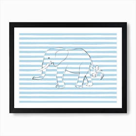 Blue Stripe Elephant Art Print