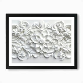 3d Rendering Of A White Concrete Wall With An Intricate Floral Pattern Art Print