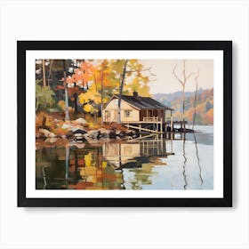 Wooden House At The Lake - expressionism 1 Art Print