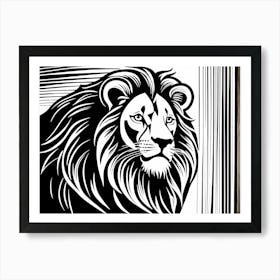 Lion Linocut Sketch Black And White art, animal art, 146 Art Print