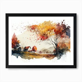 Autumn Landscape Watercolor Painting Art Print