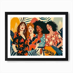 Four Women In Tropical Clothing Art Print