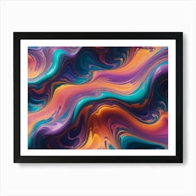 An Abstract, Digital Art Piece Showcasing Fluid And Organic, Swirling Lines And Patterns In Vibrant Hues Of Blue, Purple, Orange, And Yellow, Creating A Captivating And Mesmerizing Design Reminiscent Of An Ocean Current, Galaxy, Or Liquid Art Print